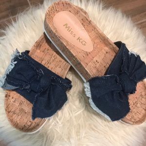 Denim bow Slide Sandal cork Miss KG 7.5 8 ASOS